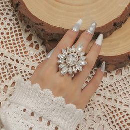 Cluster Rings Luxury Exquisite White Zircon Stone Ring For Women Fashion Shiny Flower Wedding Bride Engagement Jewelry