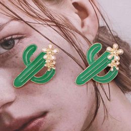 Stud Earrings Green Cactus Grey Leaf Creative Retro Simple Alloy Plant Dripping Oil For Women Jewellery Gifts