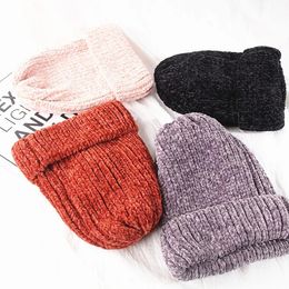 Wide Brim Hats Bucket Girl casual cotton thick warm knitting beanies cap Winter Lady women chenille hat Knitted Skullies gorros 231020