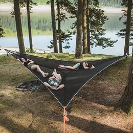 Tents and Shelters Z40 Portable Triangle Hammock 4Mx4Mx4M Multi Person Aerial Mat Convenient Outdoor Camping Sleep Hammock Portable Hanging Bed 231021