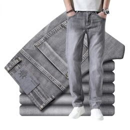 Men's Hoodies Sweatshirts Cotton Stretch Jeans Business Casual Thin Denim Grey Spring Summer Brand Fit Straight Lightweight 231021