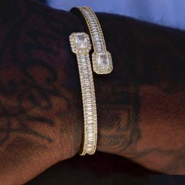 Bangle Bangle Iced Out Bling 5A Rec Heart Shaped Cz Fl Band Cubic Zirconia Hip Hop Men Boy Bangles 221109 Jewellery Bracelets Dhfzk