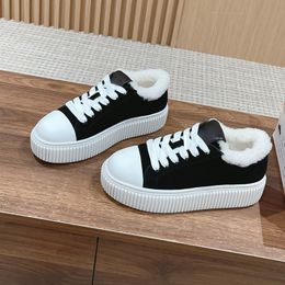 Plush warm autumn and winter womens shoes thick soles plus plush casual board shoes advanced sense 2023 luxury designer lace-up small white shoes Sizes 35-40 +box