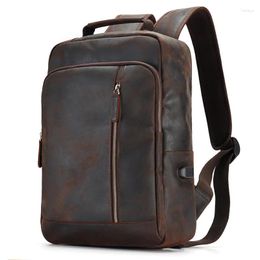 Backpack Nesitu Highend Vintage Brown Top Grain Genuine Crazy Horse Leather A4 15.6'' Laptop Women Men Cowhide Travel Bag M6641