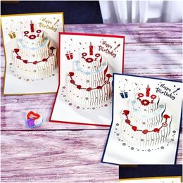 Greeting Cards Ups Greeting Cards 3D Happy Birthday Cake Pop-Up Gift For Kids Mom With Envelope Handmade Home Garden Festive Party Sup Dhm6D