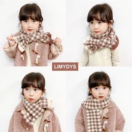 Scarves Kids Plaid Wool Scarf Baby Girl Boy Neck Scarves Children Knitted Girls' Scarfs For Toddler Child Cotton Warm Neckerchief Winter 231021