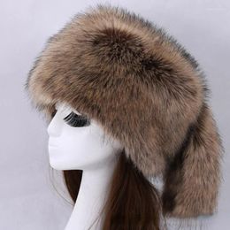 Berets Fashion Good-looking Faux Raccoon Fur Hat Women Winter Caps Multicolor Soft High Warm Russian Mongolian With Tails