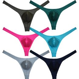 Men Sexy Thongs G-string Shiny Pouch Underwear Elastic Tangas T-Back Design Embrace Mini Bikini Cheeky Sexy Micro Briefs Pants