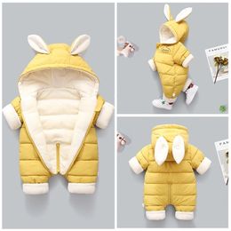 Rompers OLEKID Winter Baby Rompers Plus Velvet Warm Baby Girl Snowsuit Cartoon Rabbit Baby Boys Jumpsuit Toddler Overalls Clothes 231020