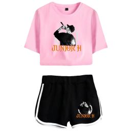 Summer Women's Sets Rapper Junior H Short Sleeve Crop Top + Shorts Sweat Suits Women Tracksuits Two Piece Outfit Streetwear