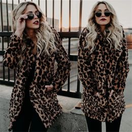 Womens Wool Blends Faux Fur Coat Winter Fashion Leopard Print Women Outerwear Warm Long Sleeve Artificial Jacket Plush Clothing 231021