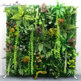 Decorative Flowers Wreaths 40x60cm 3D Green Artificial Plants Wall Panel Plastic Outdoor Lawns Carpet Decor Wedding Backdrop Party Garden Grass Flower Wall 231020