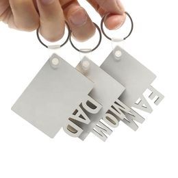 Sublimation MOM DAD FAM Keychain Father's Mother's Day Gift Party Favor Blank MDF Custom Key Rings