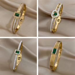 Bangle Fashion Green Zircon Stainless Steel Bracelet Femme Luxe Men's Heart Leopard Love Bangles Bijoux Vintage Couple Jewellery 231021