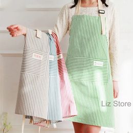 Fashion Stripe Kitchen Apron Woman Antifoul Cooking Aprons Accessories Cotton Linen Bibs Cafe Restaurant Flower Shop Overalls TH1207