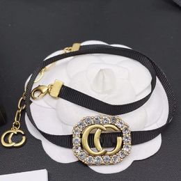 Luxus-Designer-Kristall-Schriftzug-Halsketten für Damen, Hochzeit, Party, Geschenk, Schmuck, hohe Qualität, mit Box