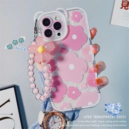 Cell Phone Cases Cute 3D Bear Ear Flower Hang Chain Clear Soft Case for iphone 15 14 Pro Max 13 12 11 XR XS X 7 8 plus SE MiNi Luxury Cover 231021