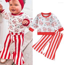 Clothing Sets FOCUSNORM 0-4Y Toddler Kids Girls Christmas Clothes 2pcs Long Sleeve Xmas Tree Pullover Sweatshirt Tops Striped Flared Pant