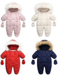 Rompers Winter Baby Clothes Thicken Warm Jumpsuits Snowsuits Girl Boy Hooded Jacket Waterproof Rompers Ski Suits Kids Coat Outerwear 231020