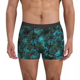 Underpants Teal Rose Print Underwear Gold Floral Printed Boxer Shorts Quality Males Comfortable Briefs Birthday Present