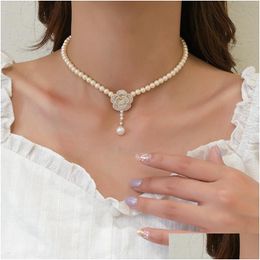 Pendant Necklaces Pendant Necklaces 2022 Fashion Classic Pearl Camellia Necklace Clavicle Chain Summer Woman Luxury Jewellery Jewellery Ne Dhsic