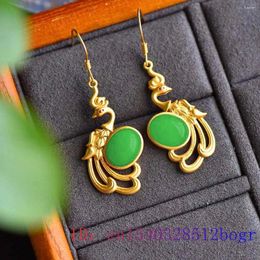 Dangle Earrings Jade Phoenix Earring Zircon Amulet Crystal Fashion Green Chalcedony Gemstone Women Natural Jewelry Gifts 925 Silver