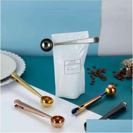 Coffee Scoops Stainless Steel Coffee Spoon Scoop Mtifunction Bag Sealing Clip Milk Powder Liquid Seasoning Measuring Spoons Long Handl Dhbxd