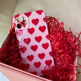 Cell Phone Cases Cute Red Love Heart Case For iPhone 13 12 11 Pro Max Girl Cartoon Pink Full Heart-shaped Glossy Cover 231021