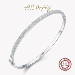Bangle Ailmay Genuine 925 Sterling Silver Fashion Clear Zircon Bracelets Crystal Wedding Lady Classic Romantic Jewelry 231020