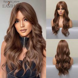 Synthetic Wigs EASIHAIR Long Wavy Chestnut Brown Synthetic Wigs With Long Bangs for Women Cosplay Natural Hair Wig Heat Resistant Fibre Wig Q231021