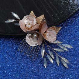 Hair Clips Flower Leaf Combs Pin Opal Pearl Hairpin Gold Colour Head Piece For Brides Bridesmaids Wedding Accessories Bridal Jewellery