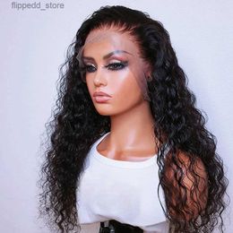 Synthetic Wigs Synthetic Water wave Lace Wigs T Part Lace Wigs 180% Density Natural Black Glueless High Temperature Pre Plucked with Baby Hair Q231021