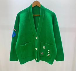 Maje Women V-neck Green Wool Cardigan Sweater