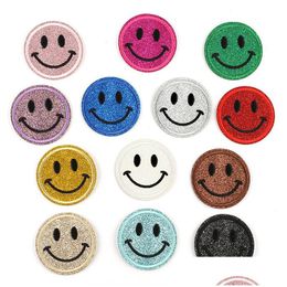 Notions 13 Colours Glitter Face Iron Ones Cute Embroidered For Clothes Hats Jackets Bags Self Adhesive Appliques Diy Drop Delivery