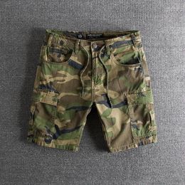 Gym Clothing Personality Trendy Washed And Worn Out Multi-pocket Youth European American Summer Men's Tooling Camouflage Shorts