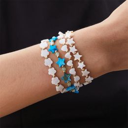 Link Bracelets Fashion White Five-pointed Star Beaded Bracelet For Women Men Charm Boho Heart Flower Braided Simple Wrist Jewelry