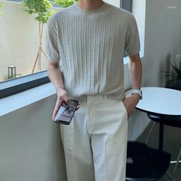 Men's T Shirts Men Clothing 2023 Short Sleeve Knit T-shirt Summer Korean Version Loose Half Solid Colour Round Neck Base