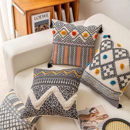 Pillow 1Pc Cotton Linen Print Throw Cover Nordic Tassel For Living Room Sofa El Bohemia Home Decor