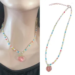 Pendant Necklaces Peach Necklace Beaded Jewellery Small Choker Beads Material Perfect Gift For Girls Teens
