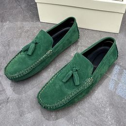 Dress Shoes Plus Size 48 Suede Leather Shoes Men Green Flat Loafers Shoes Fashion Mens Slip on Boat Shoes Comfortable Casual Man Footwear 231020
