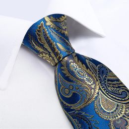 Bow Ties Gift Men Tie Blue Yellow Paisley Novelty Design Silk Wedding For Hanky Cufflink Set Dubulle Party Business Fashion