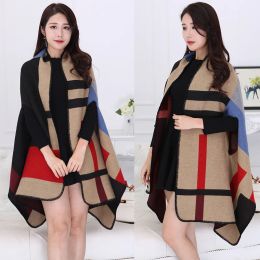 QNPQYX Schal Frauen Capes Ponchos Herbst Winter Jacken Lange Nachahmung Kaschmir Wilden Mantel Klimaanlage Dicke Warme Mantel Mäntel