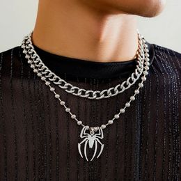 Pendant Necklaces KunJoe Hip-Hop Spider Cuban Chain Necklace Set For Men Punk Silver Colour CCB Beads Choker Gothic Jewellery