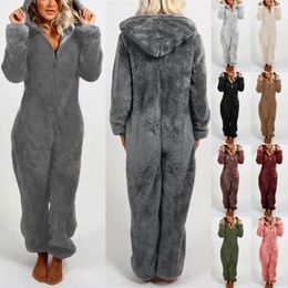 Women's Sleepwear Winter Warm Pyjamas Women Onesies Hooded Fluffy Fleece Jumpsuits Sleepwear Nighties Zipper Long Sleeve Romper Pyjama Homewear 231021