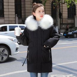 Women's Trench Coats Winter Jacket Women Parkas White Big Fur Collar Down Cotton Coat Thick Parka Warm Zipper Loose Casual Snow Outerwear