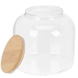 Storage Bottles Glass Tea Canister Jar Bamboo Lid Airtight Food Containers Cereal Lids Canisters Jars