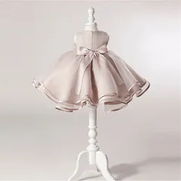 Girl Dresses Tutu Korean Sleeveless Bow Dress Kids Baby Princess Clothes Solid O-Neck 2023 Summer Children'S Costume