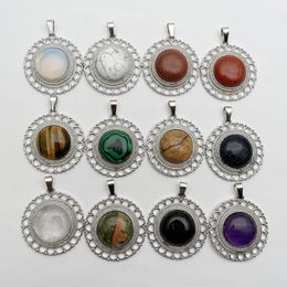 Pendant Necklaces Fashion Good Quality Amethyst Silver Color Round Natural Gem Stone Necklace Jewelry Making Charm Accessories Mixed 12pc