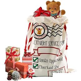 Christmas Decorations Large Canvas Christmas Decorations Santa Sack 50X70Cm Bag Kids Xmas Red Present Home Decoration Reindeer Bolsa D Dhrax