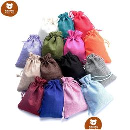 50Pcs Gift Bag Warp Vintage Style Natural Burlap Linen Jewellery Travel Storage Pouch Mini Candy Jute Packing Bags Christmas Box Xmas Dhnmo